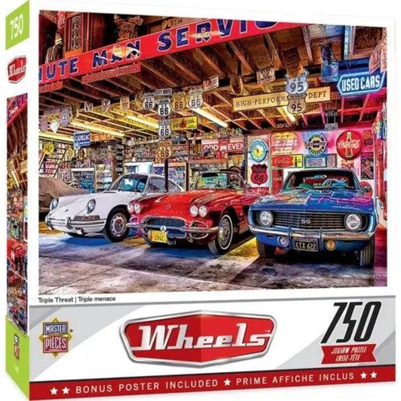 WHEELS TRIPLE THREAT – 750 PIECE JIGSAW PUZZLE BY LINDA BERMAN