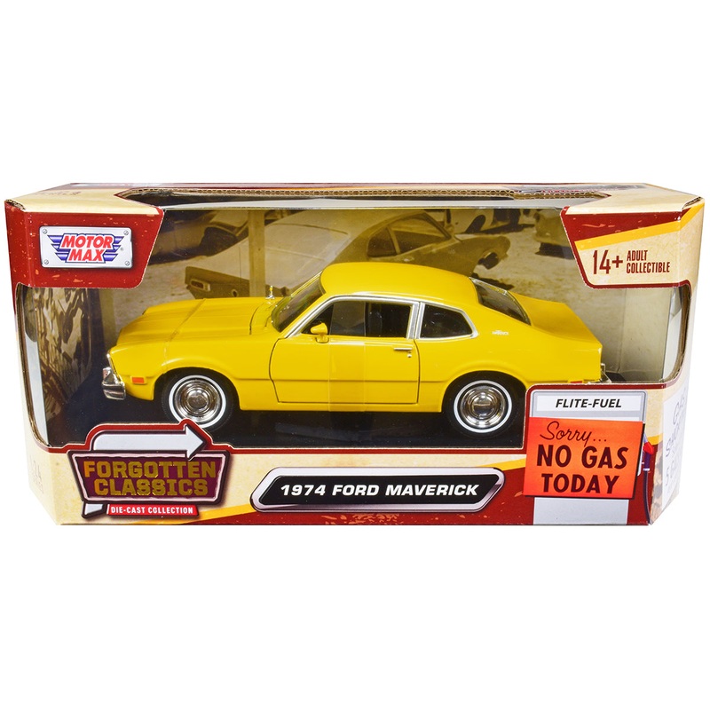 1974 Ford Maverick Yellow “Forgotten Classics” Series 1/24 Diecast Model Car by Motormax