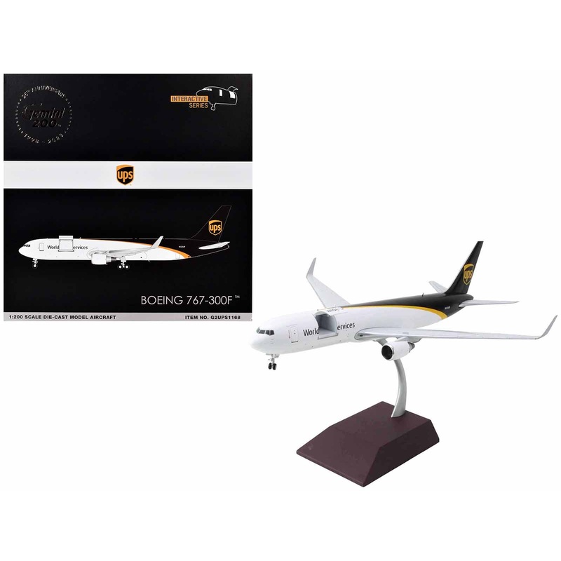 Boeing 767-300F Commercial Aircraft “UPS Worldwide Services” (N323UP) White with Brown Tail “Gemini 200 – Interactive Series” 1/200 Diecast Model Airplane by GeminiJets