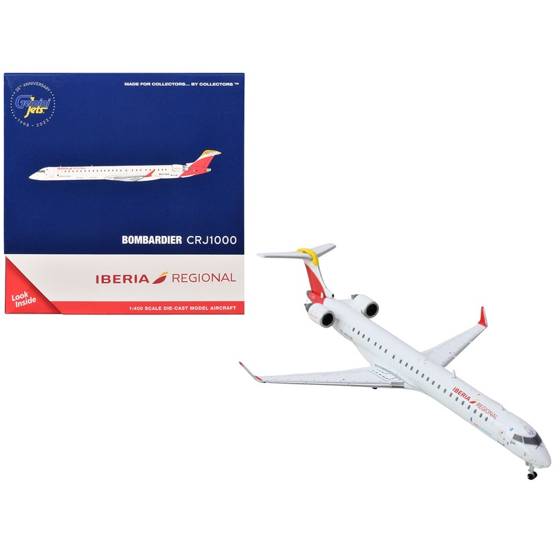 Bombardier CRJ1000 Commercial Aircraft “Iberia Regional” (EC-MVZ) White with Red Tail 1/400 Diecast Model Airplane by GeminiJets