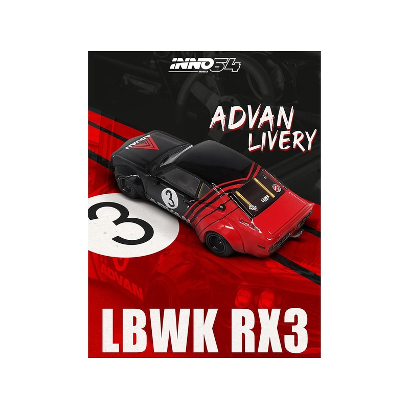 Mazda RX-3 Liberty Walk RHD (Right Hand Drive) #3 “ADVAN” Red and Black 1/64 Diecast Model Car by Inno Models