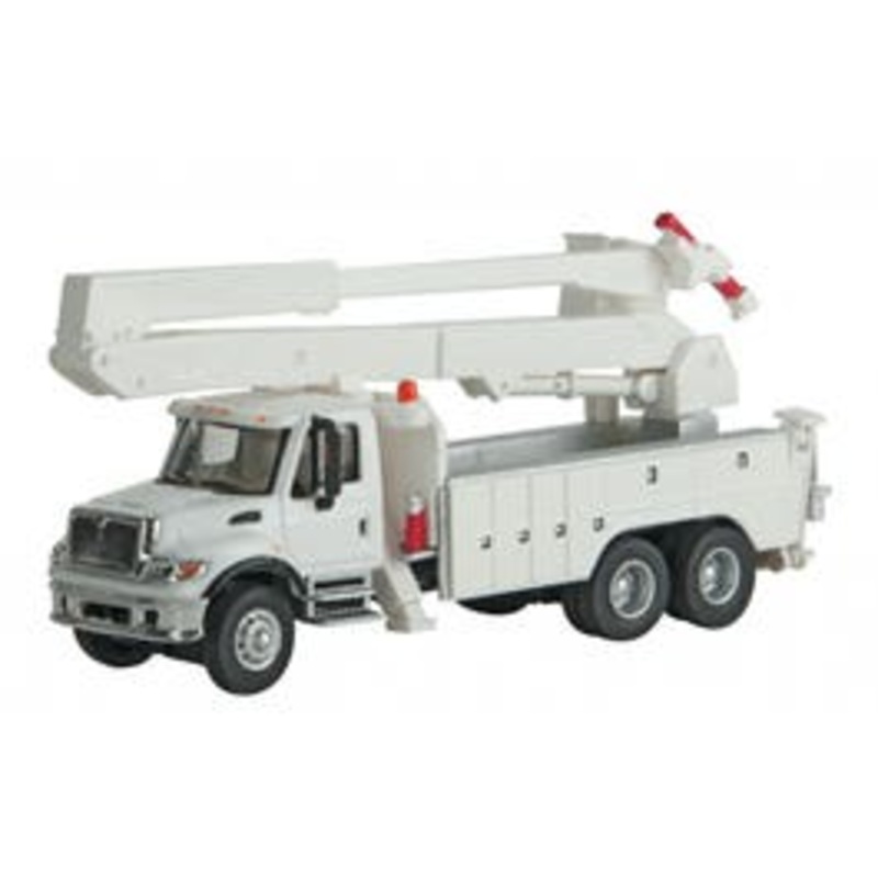 Walthers #949-11753 International 7600 Utility Truck w/Bucket Lift – Assembled — White w/Railroad Maintenance-of-Way Logo Decals