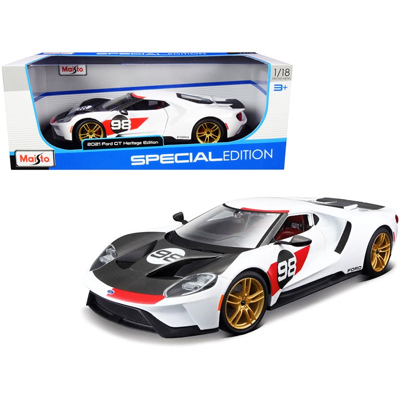 2021 Ford GT #98 White “Heritage Edition” 1/18 Diecast Model Car by Maisto