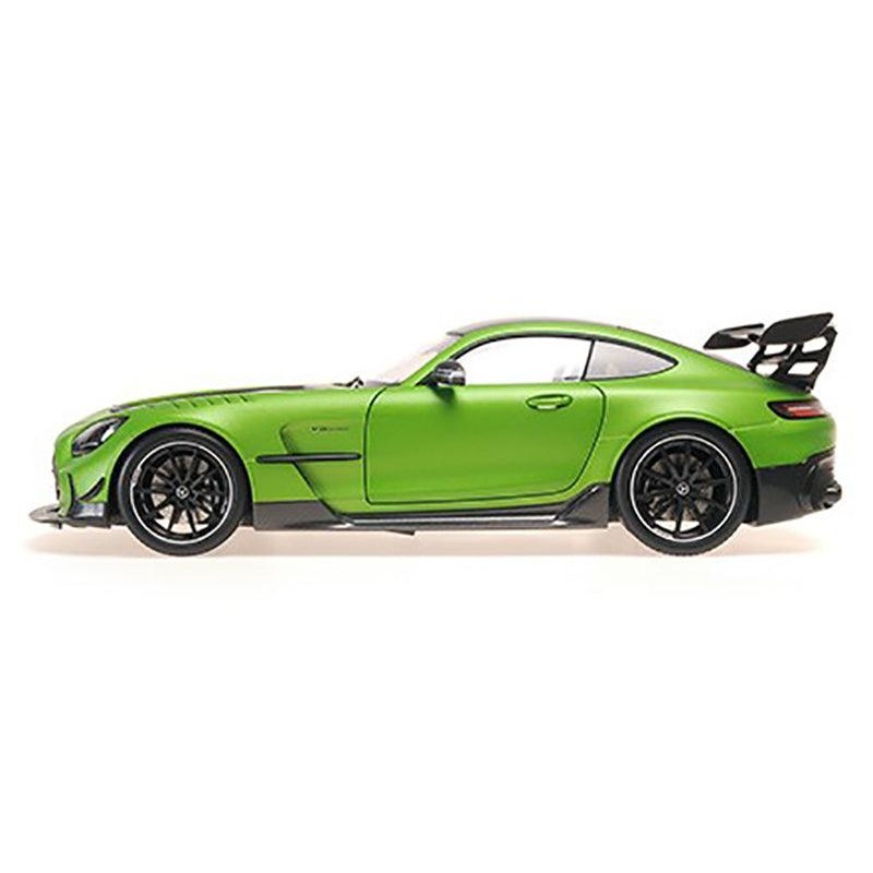 2021 Mercedes-Benz AMG GT Black Series Matt Green Metallic with Black Top and Hood Stripes 1/18 Diecast Model Car by Minichamps