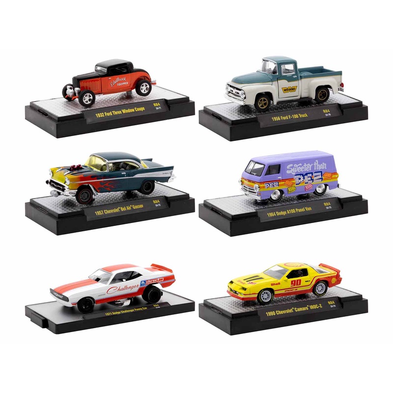 “Auto Meets” Set of 6 Cars IN DISPLAY CASES Release 84 Limited Edition 1/64 Diecast Model Cars by M2 Machines