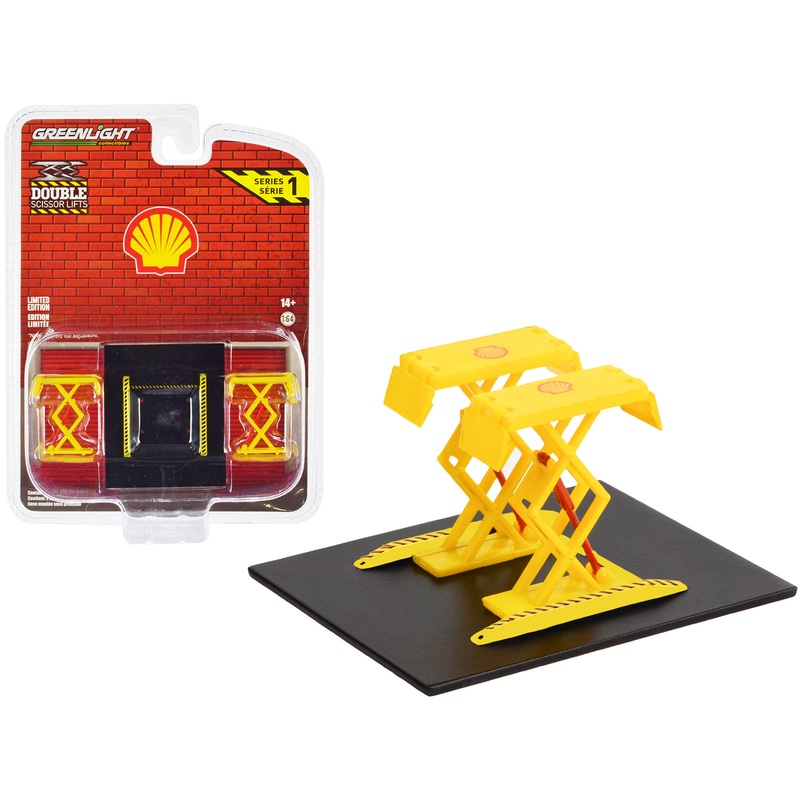 Automotive Double Scissor Lift “Shell Oil” Yellow “Double Scissor Lifts” Series 1 1/64 Diecast Model by Greenlight