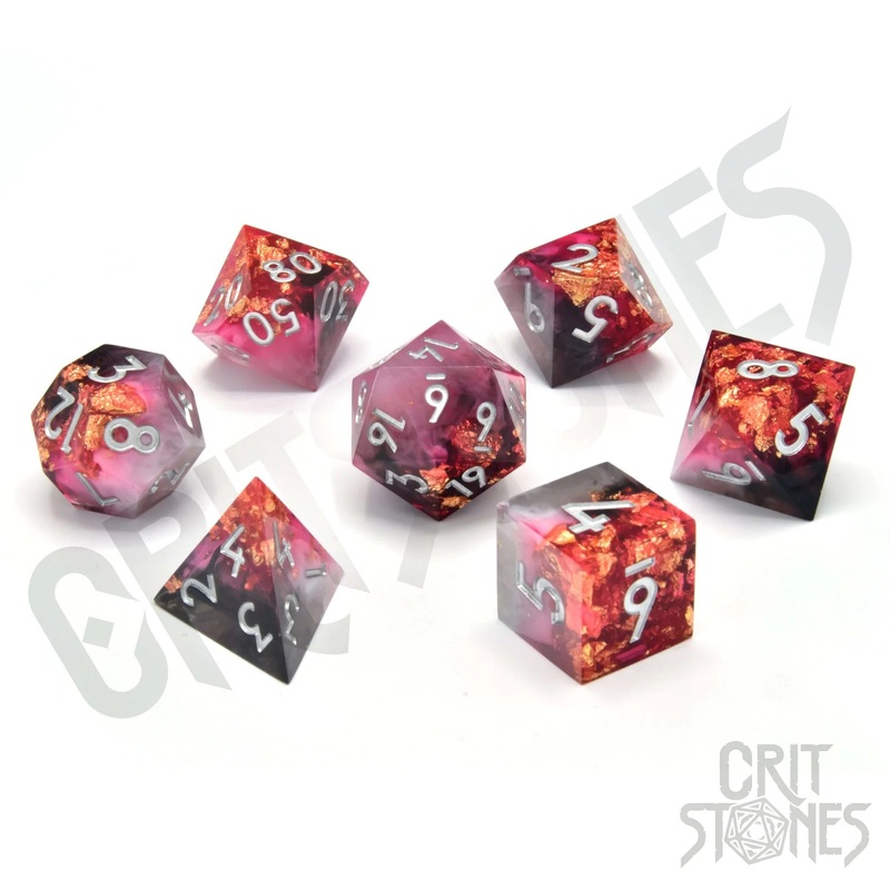 CritStones –  Resin RPG Dice Set – Ruby Rift (Sharp Edge)