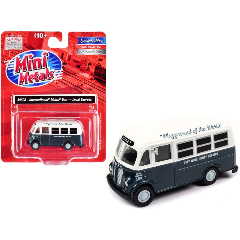 International Metro Van Dark Blue Metallic and White “City Wide Jitney Service” 1/87 (HO) Scale Model Car by Classic Metal Works