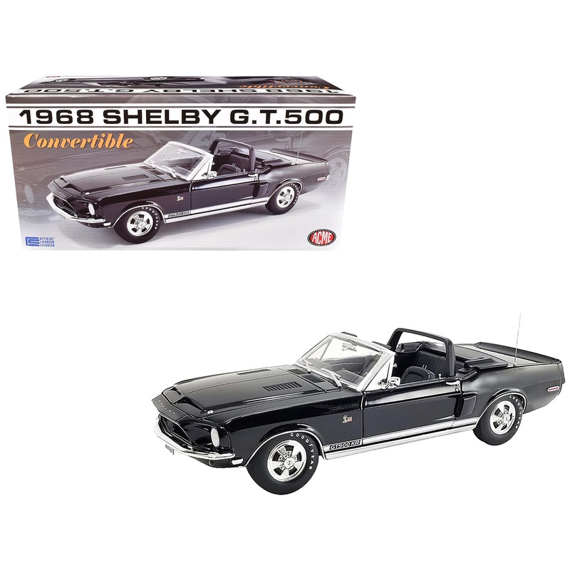 1968 Shelby GT500 KR Convertible Black with White Stripes Limited Edition to 480 pieces Worldwide 1/18 Diecast Model Car by ACME
