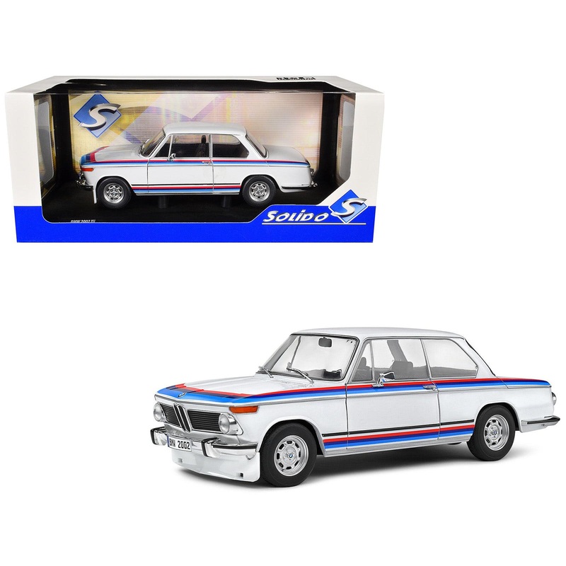 1971 BMW 2002 Tii Turbo “Evocation” White with Stripes 1/18 Diecast Model Car by Solido