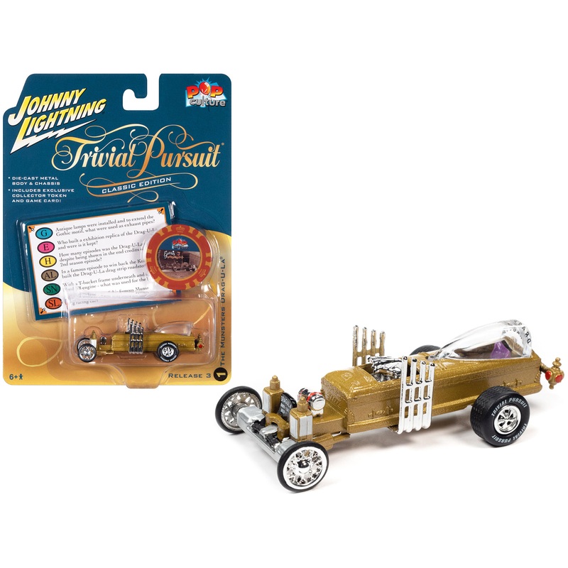 Barris Drag-U-La “The Munsters” “Trivia Pursuit” with Poker Chip Collector’s Token and Game Card “Pop Culture” 2022 Release 3 1/64 Diecast Model Car by Johnny Lightning