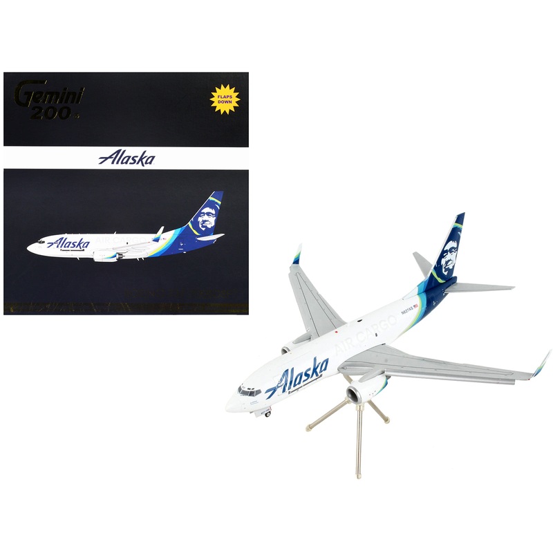 Boeing 737-700BDSF Commercial Aircraft with Flaps Down “Alaska Air Cargo” White with Blue Tail “Gemini 200” Series 1/200 Diecast Model Airplane by GeminiJets