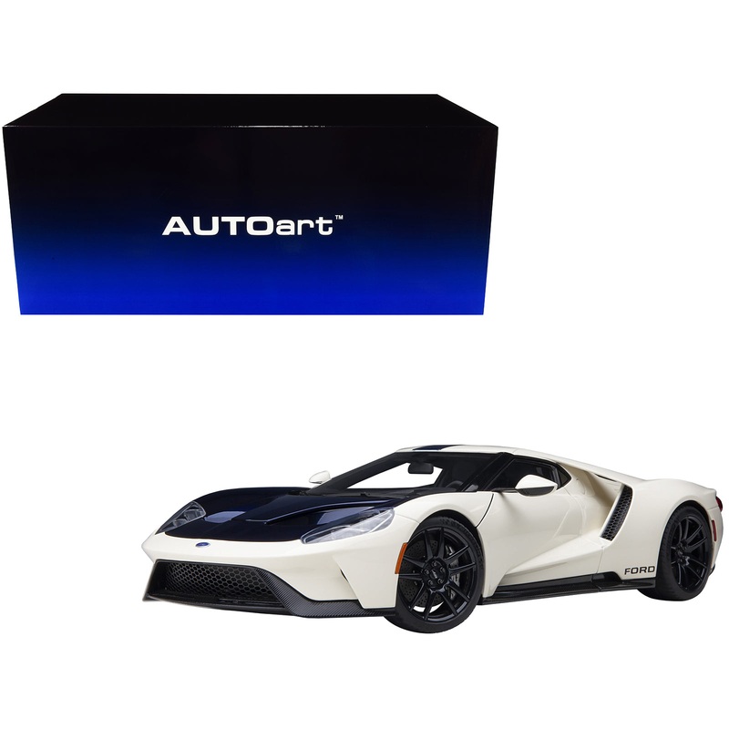 Ford GT Heritage Edition Prototype Wimbledon White with Antimatter Blue Hood and Stripe 1/18 Model Car by Autoart
