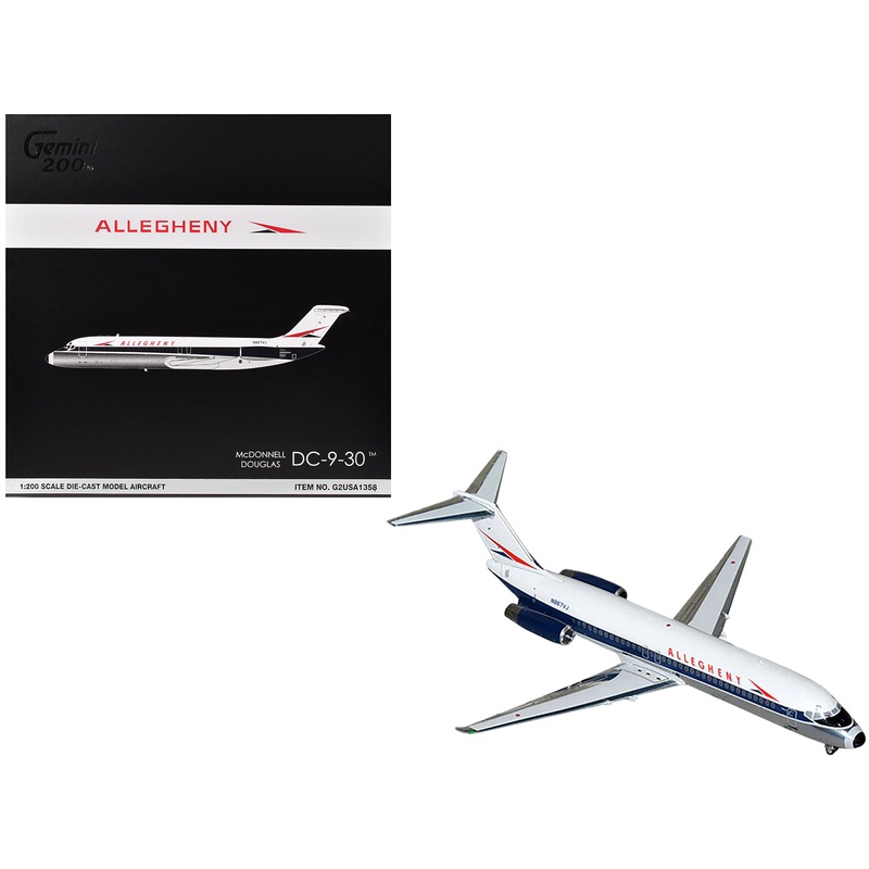 McDonnell Douglas DC-9-30 Commercial Aircraft “Allegheny Airlines” (N967VJ) White with Blue Stripes “Gemini 200” Series 1/200 Diecast Model Airplane by GeminiJets