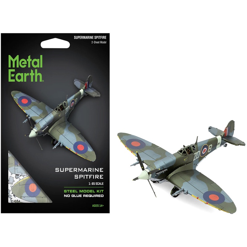 Model Kit Supermarine Spitfire Fighter Aircraft “British Royal Air Force” (Moderate Difficulty) Steel Model by Metal Earth