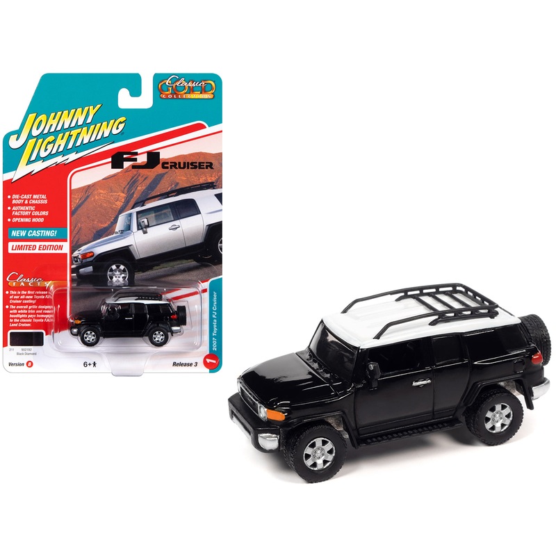 2007 Toyota FJ Cruiser Black Diamond with White Top and Roofrack “Classic Gold Collection” Series Limited Edition 1/64 Diecast Model Car by Johnny Lightning