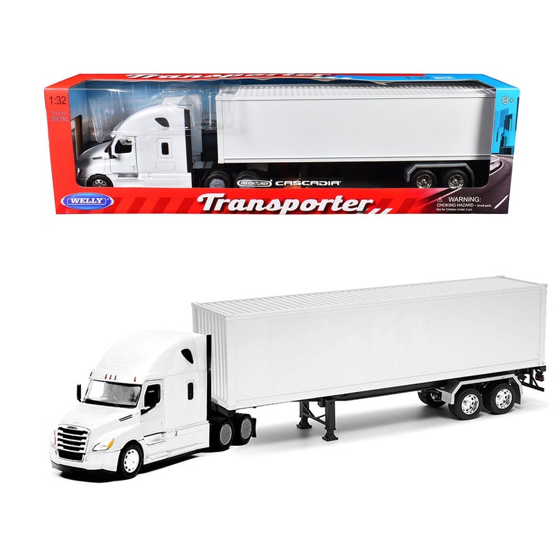 Freightliner Cascadia Truck White with White Container “Transporter” Series 1/32 Diecast Model by Welly