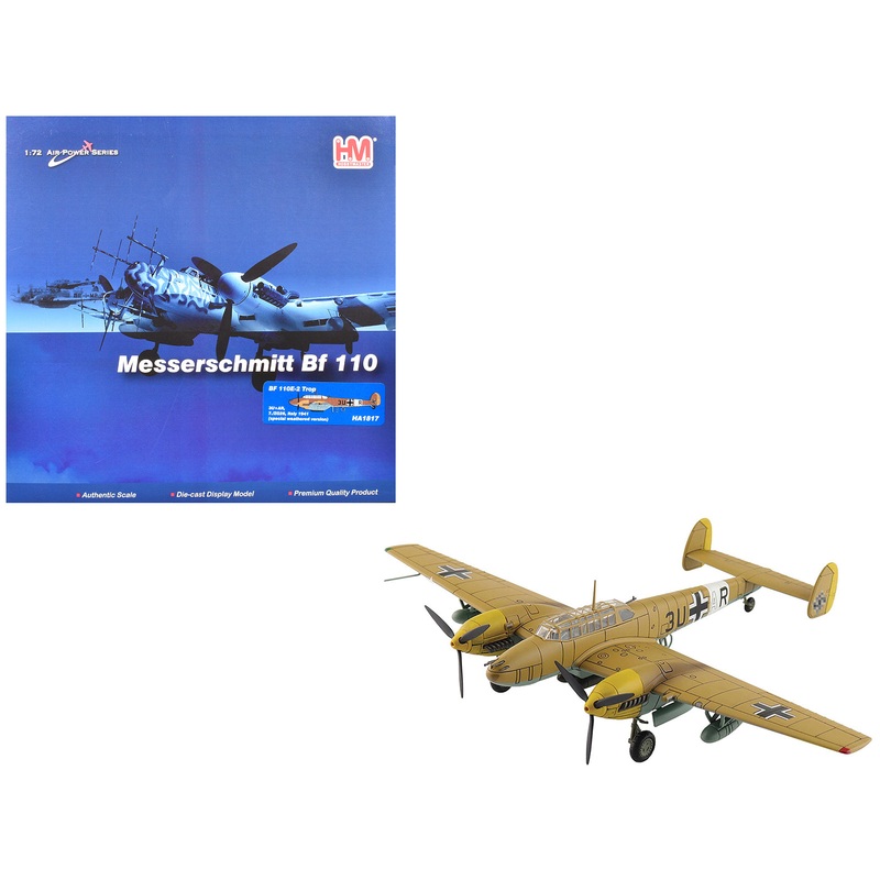 Messerschmitt BF 110E-2 Trop Fighter Aircraft “3U+AR 7./ZG26 Italy” (1941) German Luftwaffe “Air Power Series” 1/72 Diecast Model by Hobby Master