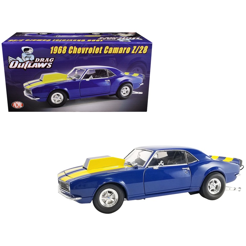 1968 Chevrolet Camaro Z/28 Blue with Yellow Stripes “Drag Outlaws” Limited Edition to 244 pieces Worldwide 1/18 Diecast Model Car by ACME