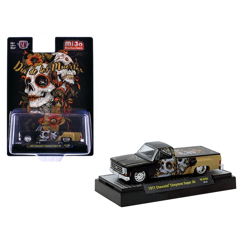 1977 Chevrolet Cheyenne Super 30 Pickup Truck “Dia De Los Muertos” Black with Graphics Limited Edition to 9900 pieces Worldwide 1/64 Diecast Model Car by M2 Machines