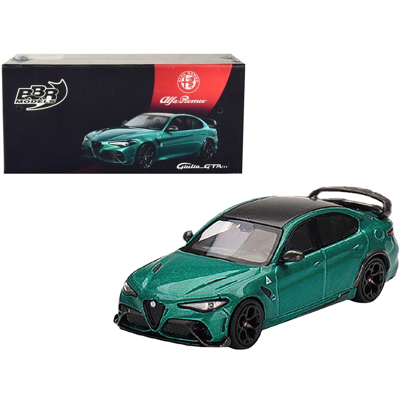 Alfa Romeo Giulia GTAm Verde Montreal Green Metallic with Carbon Top 1/64 Diecast Model Car by BBR