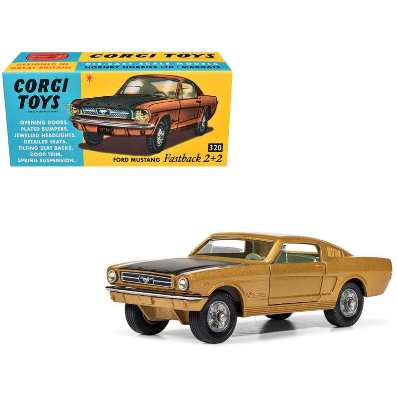 Ford Mustang Fastback 2+2 Gold Metallic and Black Diecast Model Car by Corgi