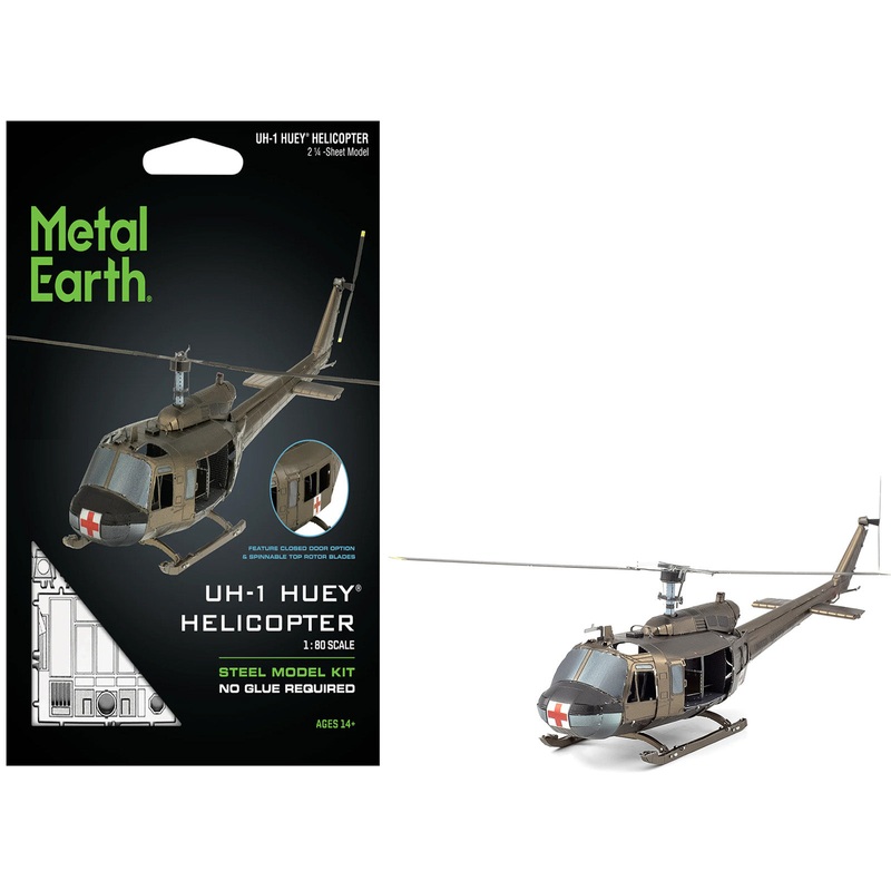 Model Kit Bell UH-1 Iroquois Helicopter “Huey” United States Army (Moderate Difficulty) Steel Model by Metal Earth