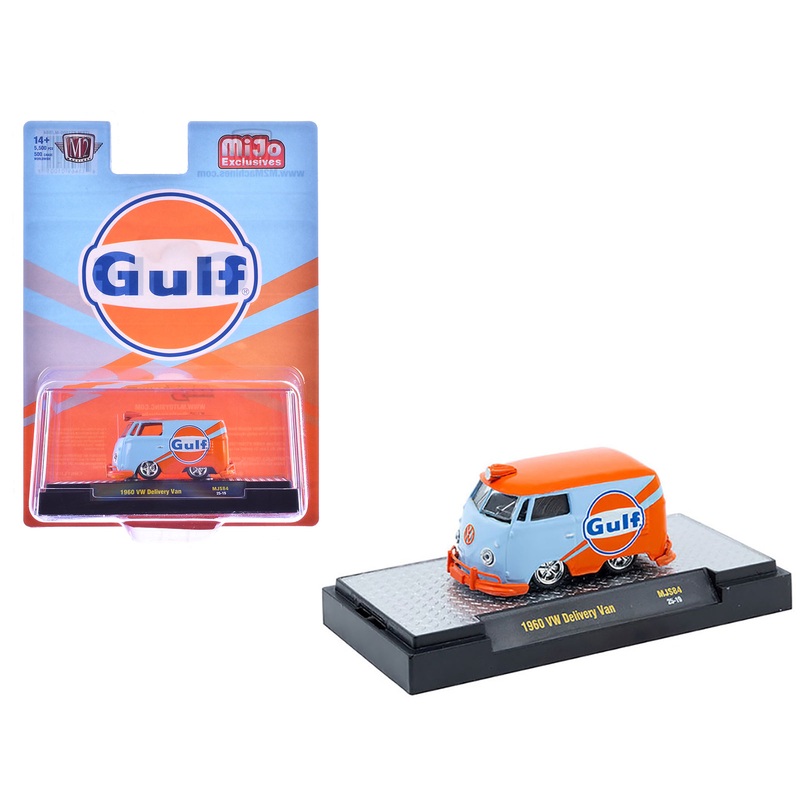 1960 Volkswagen Delivery Van “Gulf Oil” Light Blue and Orange Limited Edition to 5500 pieces Worldwide 1/64 Diecast Model Car by M2 Machines