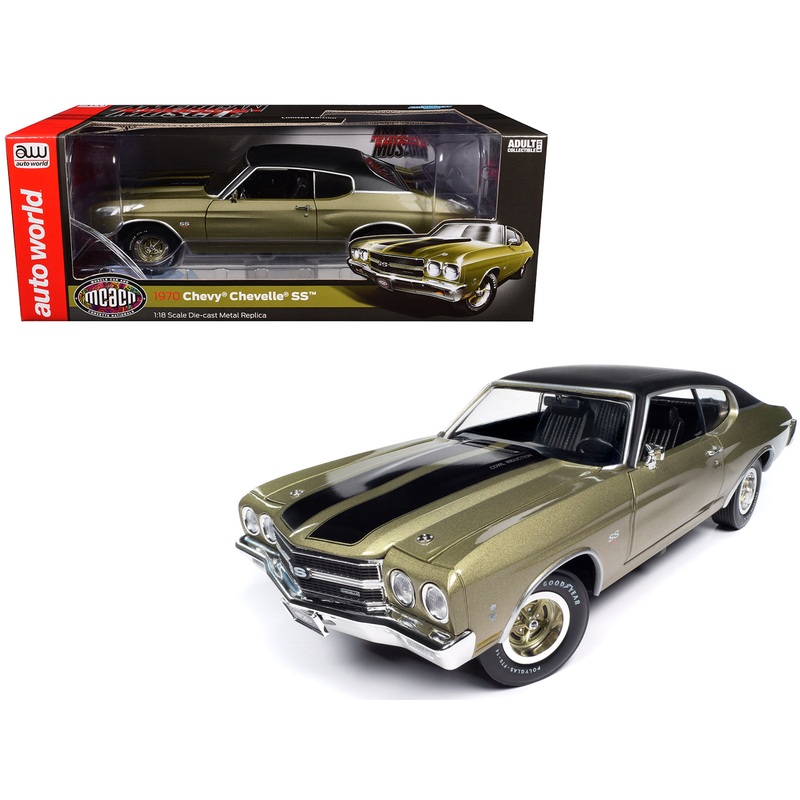 1970 Chevrolet Chevelle SS Tricentennial Gold with Black Stripes and Vinyl Top “Muscle Car & Corvette Nationals” (MCACN) “American Muscle” Series 1/18 Diecast Model Car by Auto World