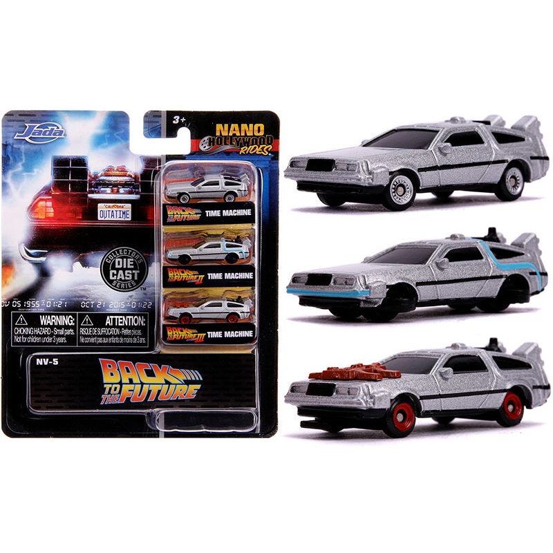 “Back to the Future” Time Machine 3 piece Set “Nano Hollywood Rides” Diecast Model Cars by Jada