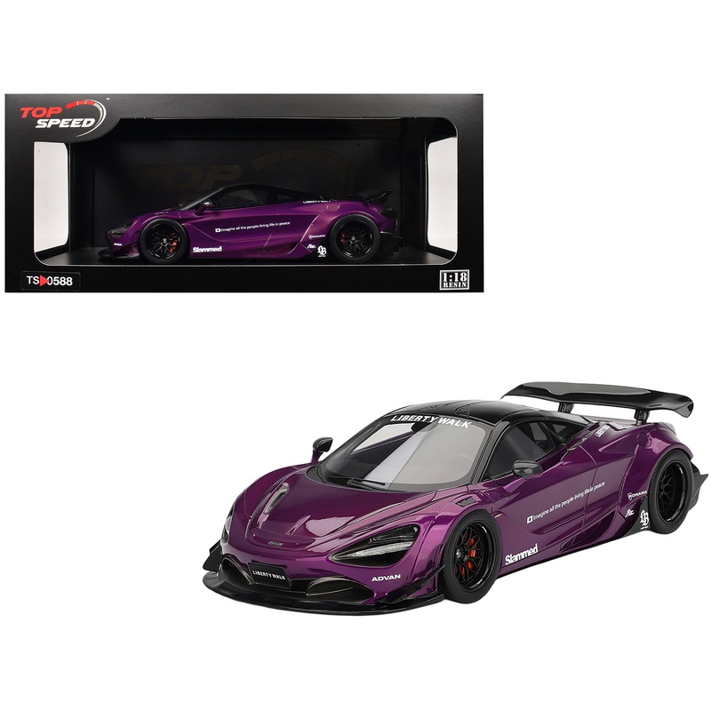McLaren 720S “LB-Works” Purple Metallic with Black Top 1/18 Model Car by Top Speed