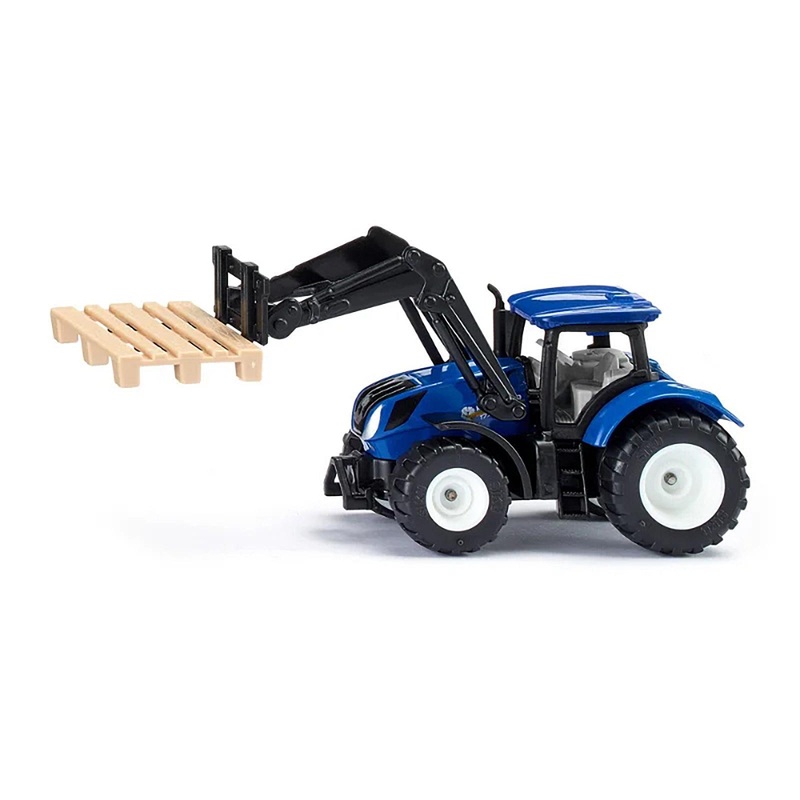 New Holland T7.315 Tractor with Pallet Fork and Pallet Blue and Black Diecast Model by Siku