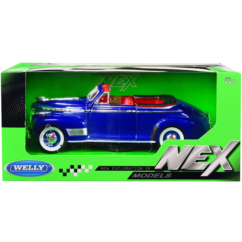 1941 Chevrolet Special Deluxe Convertible Blue Metallic with Red Interior “NEX Models” 1/24 Diecast Model Car by Welly