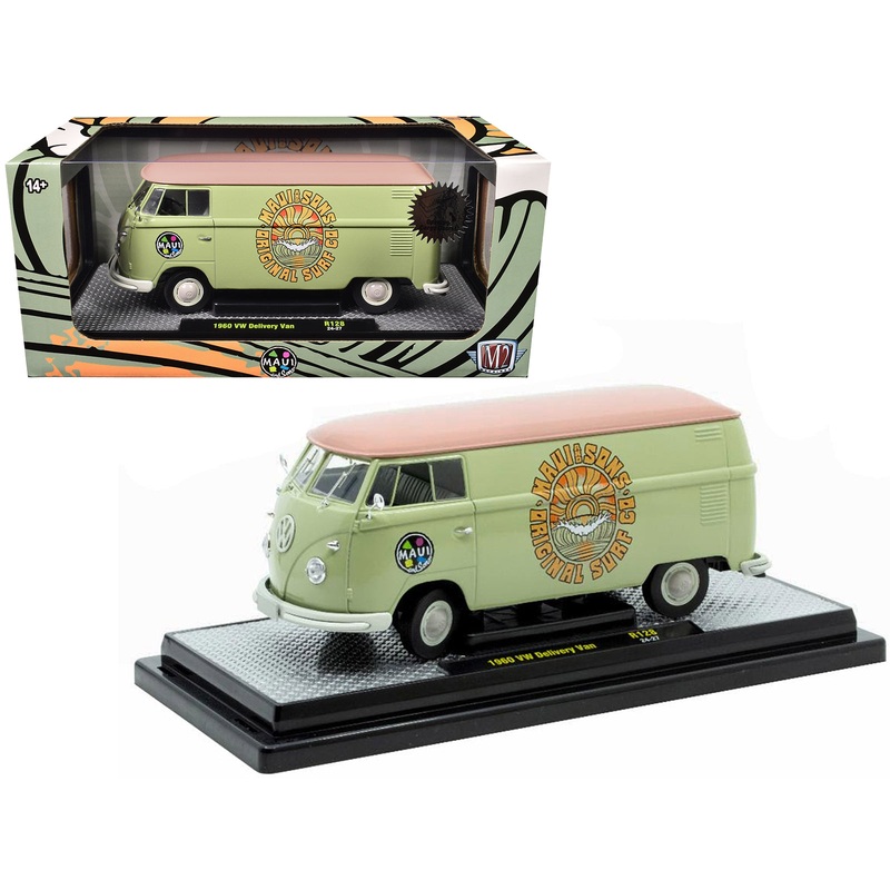 1960 Volkswagen Delivery Van “Maui & Sons” Light Olive Green with Salmon Top Limited Edition to 6650 pieces Worldwide 1/24 Diecast Model Car by M2 Machines