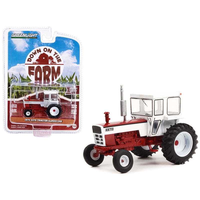 1974 2270 Tractor Closed Cab Red and White “Down on the Farm” Series 7 1/64 Diecast Model by Greenlight