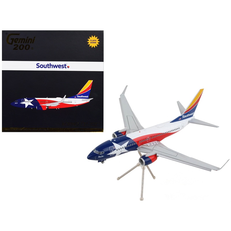 Boeing 737-700 Commercial Aircraft with Flaps Down “Southwest Airlines – Lone Star One” Texas Flag Livery “Gemini 200” Series 1/200 Diecast Model Airplane by GeminiJets