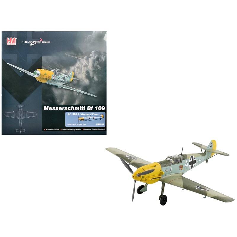Messerschmitt Bf 109E-3 Fighter Aircraft “White 4 Unteroffizier Horst Perez 4/JG 26” (1940) German Luftwaffe “Air Power Series” 1/48 Diecast Model by Hobby Master