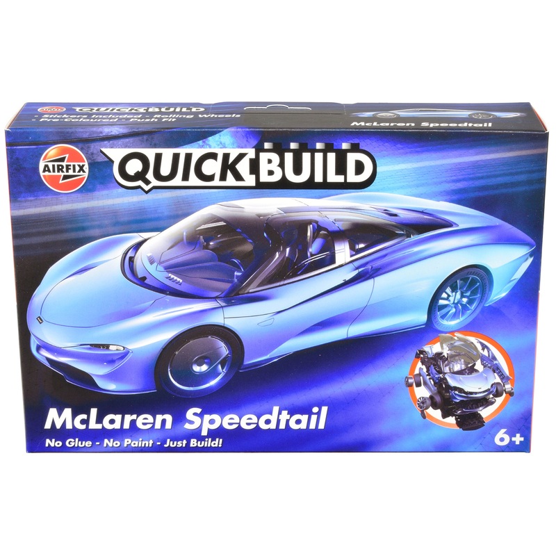 Skill 1 Model Kit McLaren Speedtail Light Blue with Black Top Snap Together Painted Plastic Model Car Kit by Airfix Quickbuild