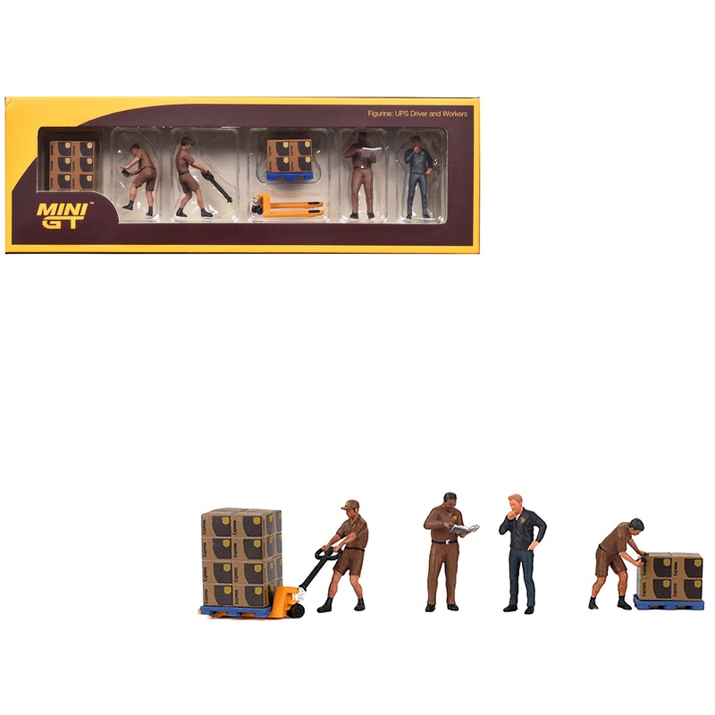 “UPS Driver and Workers” 7 Piece Figure Set for 1/64 Scale Models by Mini GT