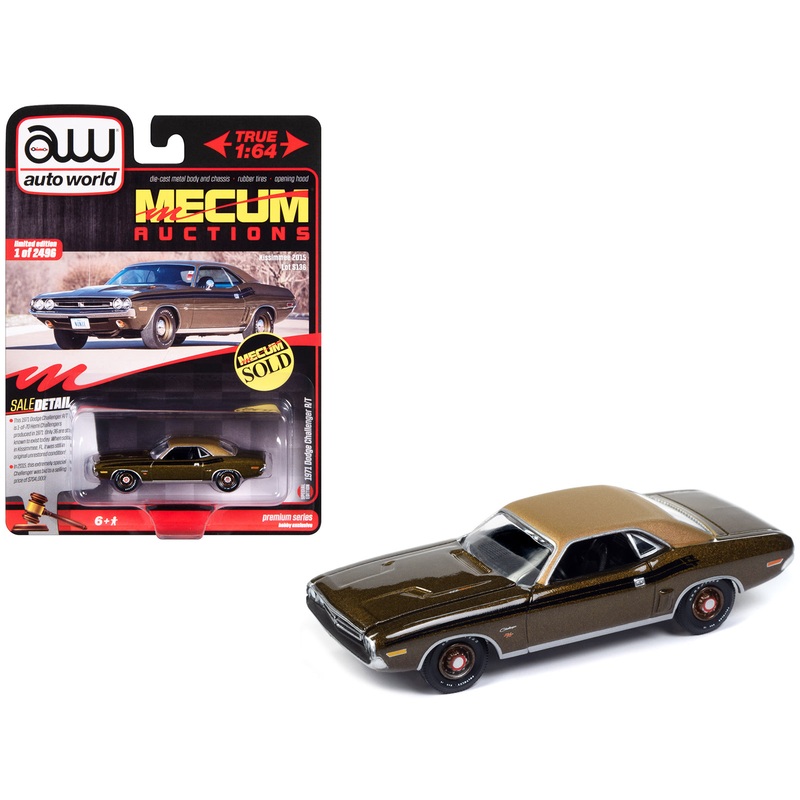 1971 Dodge Challenger R/T Dark Gold Metallic with Gold Vinyl Roof “Mecum Auctions” Limited Edition to 2496 pieces Worldwide “Premium” Series 1/64 Diecast Model Car by Auto World