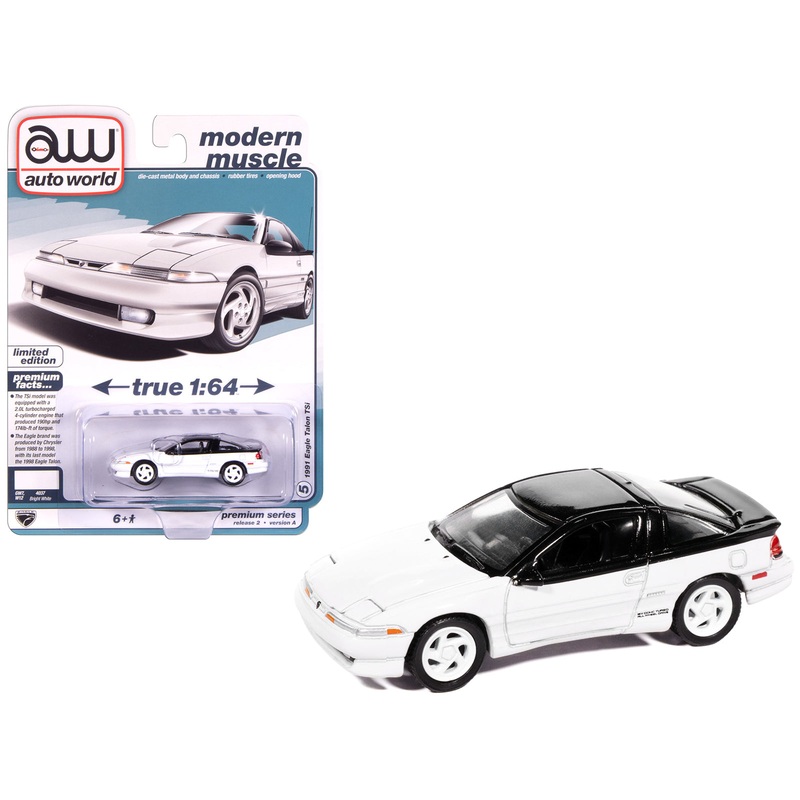 1991 Eagle Talon TSi Bright White with Black Top “Modern Muscle” Series 1/64 Diecast Model Car by Auto World