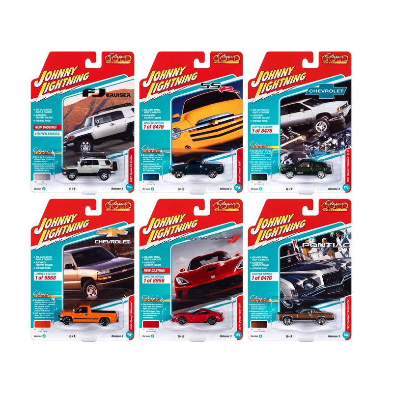 “Classic Gold Collection” 2022 Set A of 6 Cars Release 3 1/64 Diecast Model Cars by Johnny Lightning