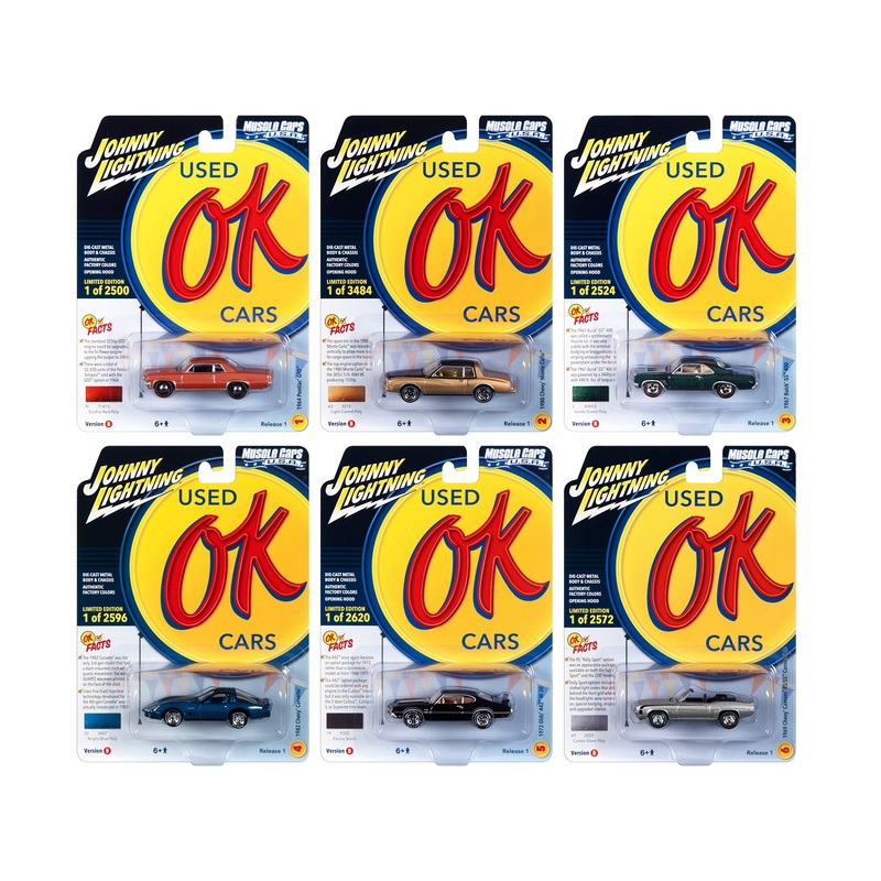 “Muscle Cars USA” 2023 Set B of 6 pieces Release 1 “OK Used Cars” 1/64 Diecast Model Cars by Johnny Lightning