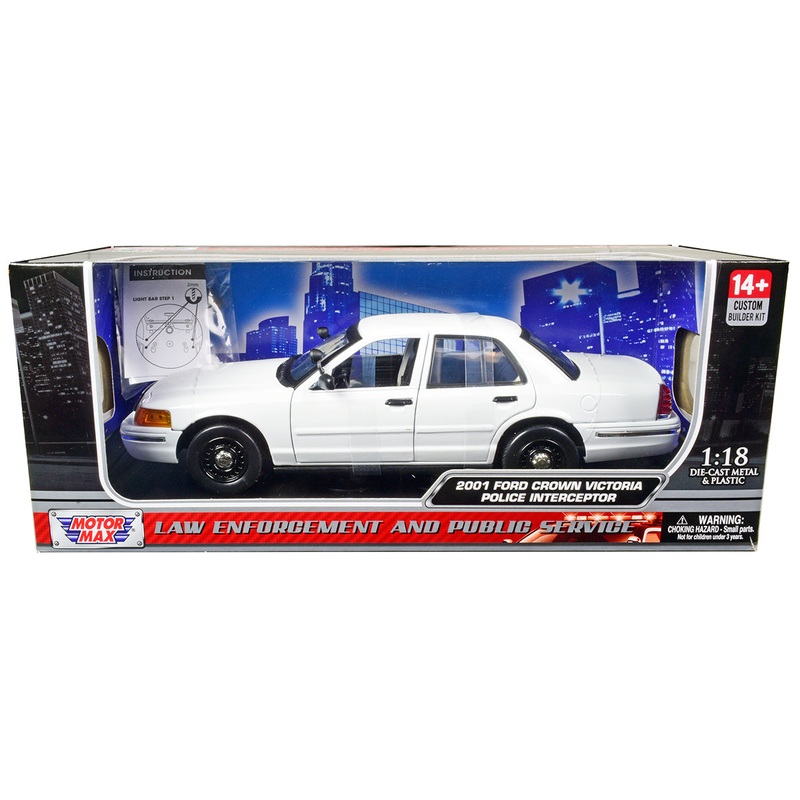 2001 Ford Crown Victoria Police Car Unmarked White “Custom Builder’s Kit” Series 1/18 Diecast Model Car by Motormax