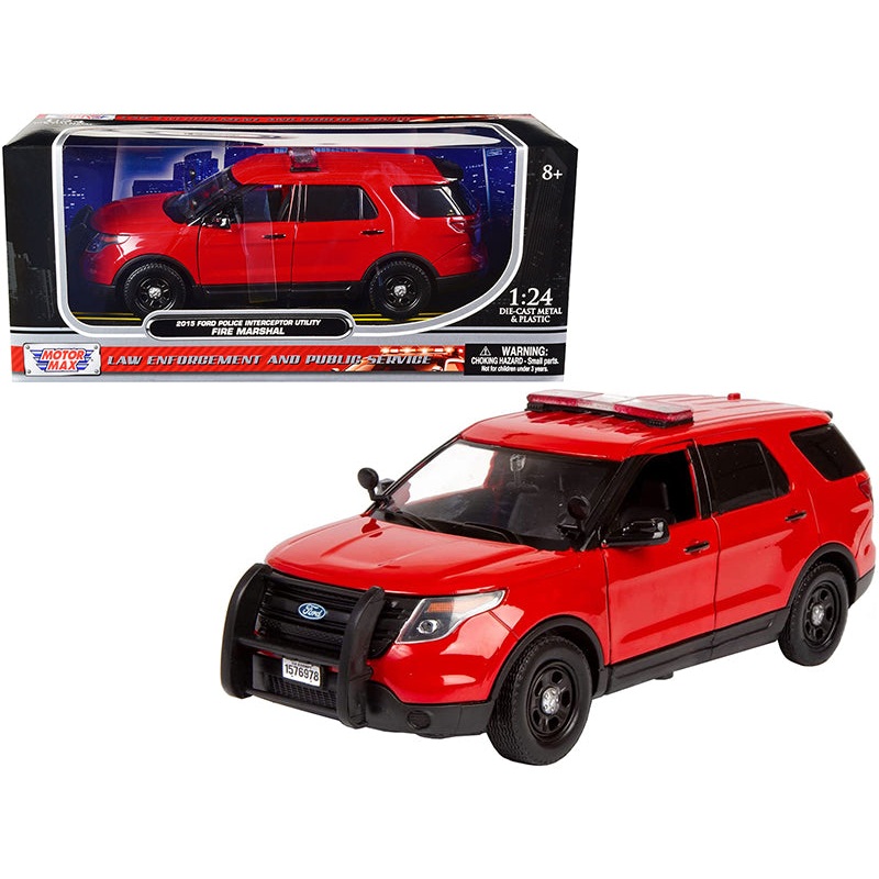2015 Ford Police Interceptor Utility “Fire Marshal” Plain Red 1/24 Diecast Model Car by Motormax