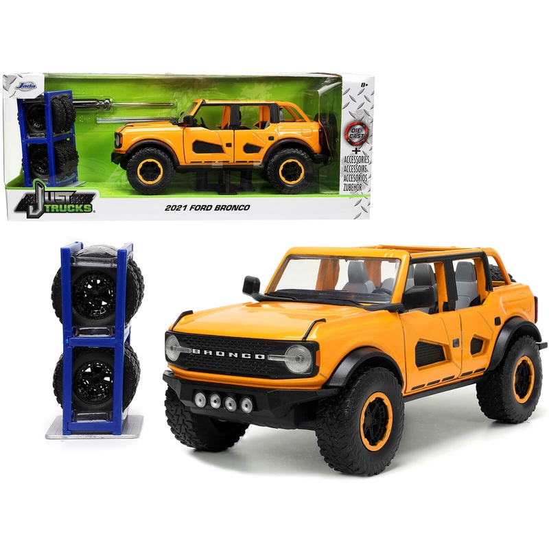 2021 Ford Bronco Orange Metallic with Extra Wheels “Just Trucks” Series 1/24 Diecast Model Car by Jada