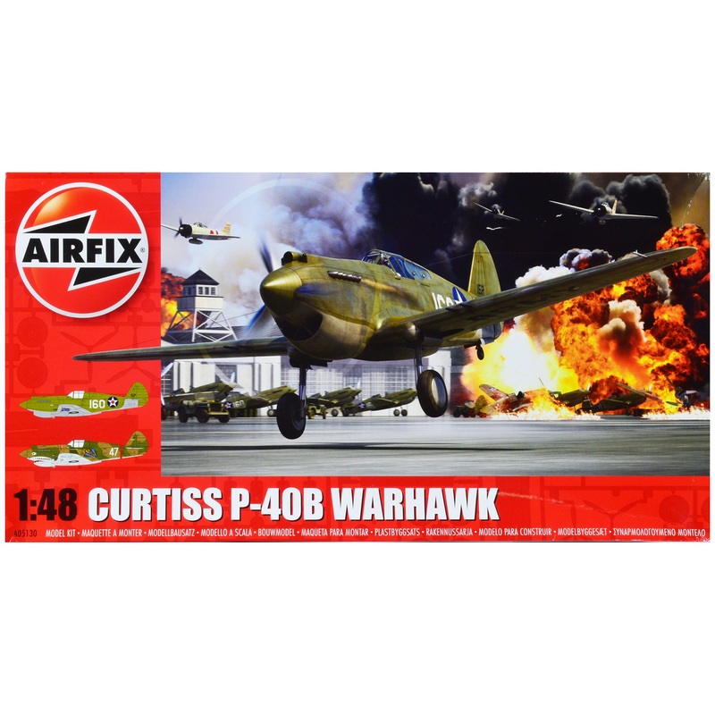 Level 2 Model Kit Curtiss P-40B Warhawk Fighter-Bomber Aircraft with 2 Scheme Options 1/48 Plastic Model Kit by Airfix