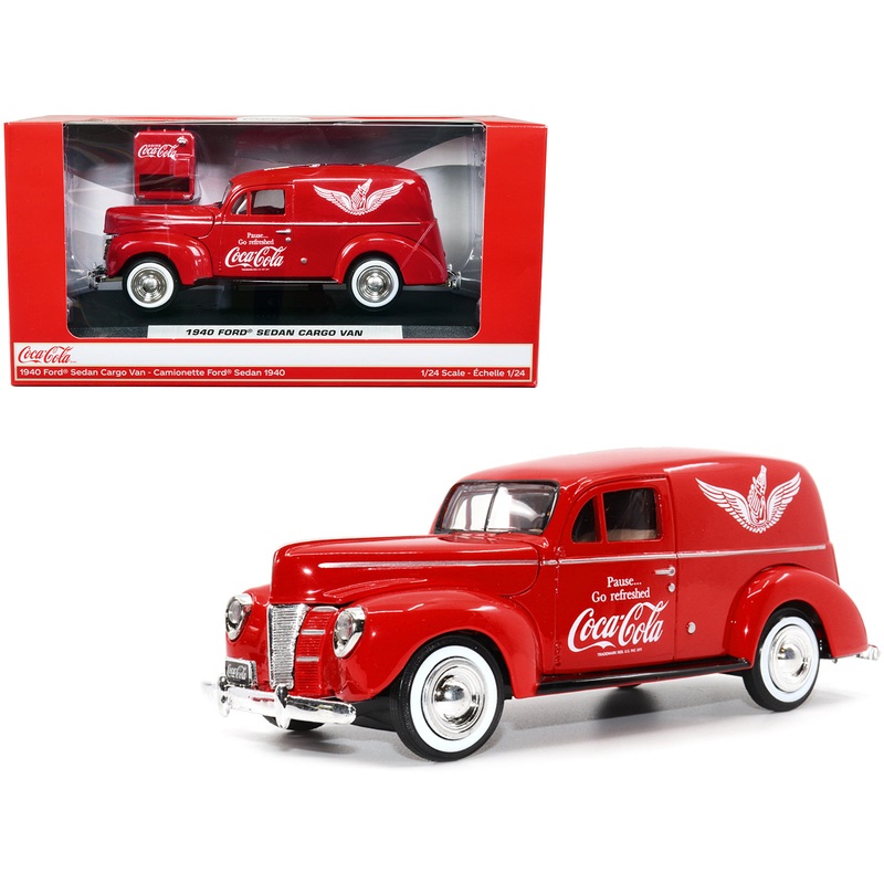1940 Ford Sedan Cargo Van Red “Pause… Go Refreshed Coca-Cola” with Vending Machine Accessory 1/24 Diecast Model Car by Motor City Classics