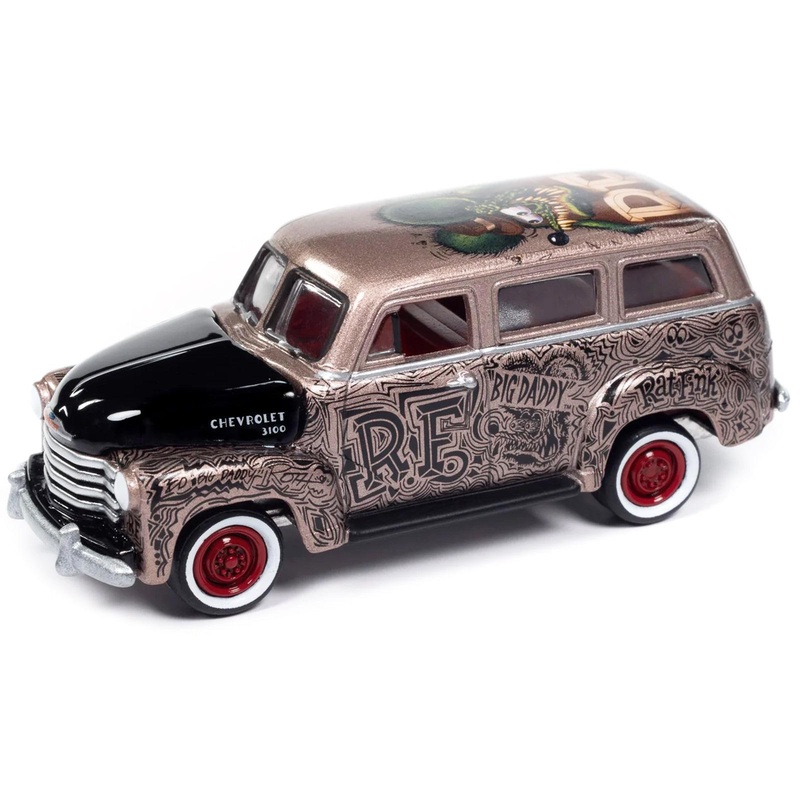 1950 Chevrolet 3100 Suburban Bronze Metallic with Black Hood “Rat Fink” Pop Culture 2024 Release 1 1/64 Diecast Model Car by Johnny Lightning