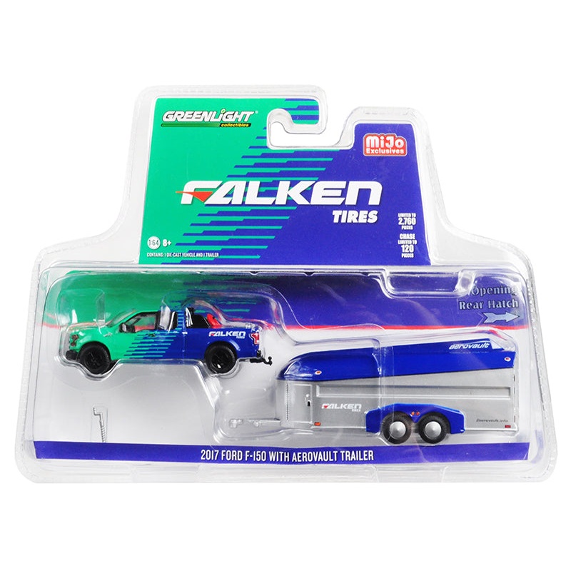 2017 Ford F-150 Pickup Truck and Aerovault Trailer “Falken Tires” Limited Edition to 2760 pieces Worldwide 1/64 Diecast Model Car by Greenlight